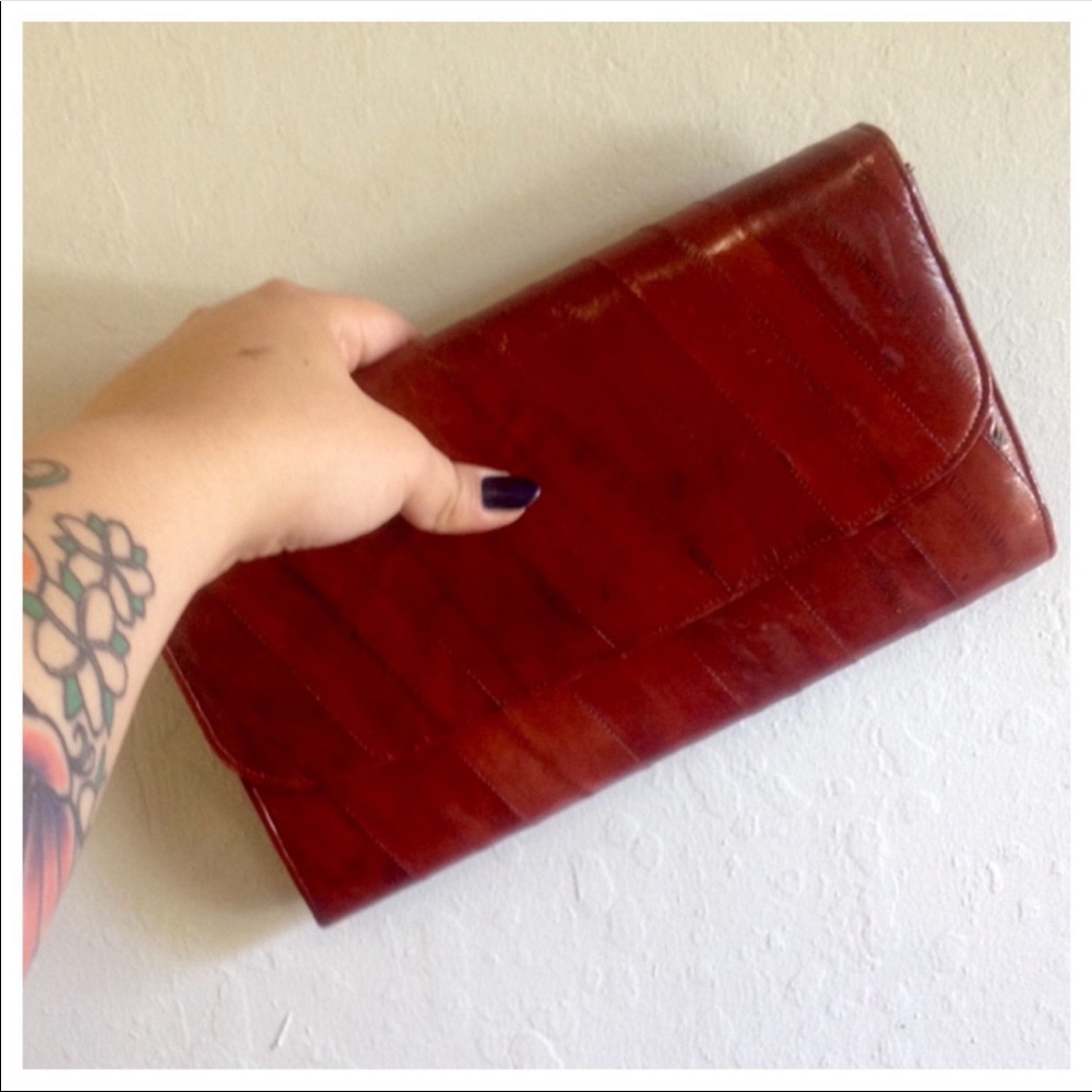 Women's Red Leather Clutch Wristlet